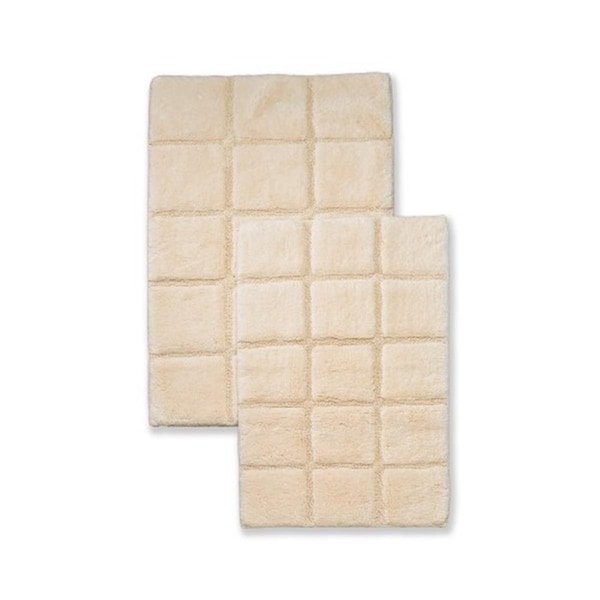 Superior Bath Rug Set Cotton Checkers - Ivory- 2 Pieces, 2PK - BATHRUG-CH2PC-IV