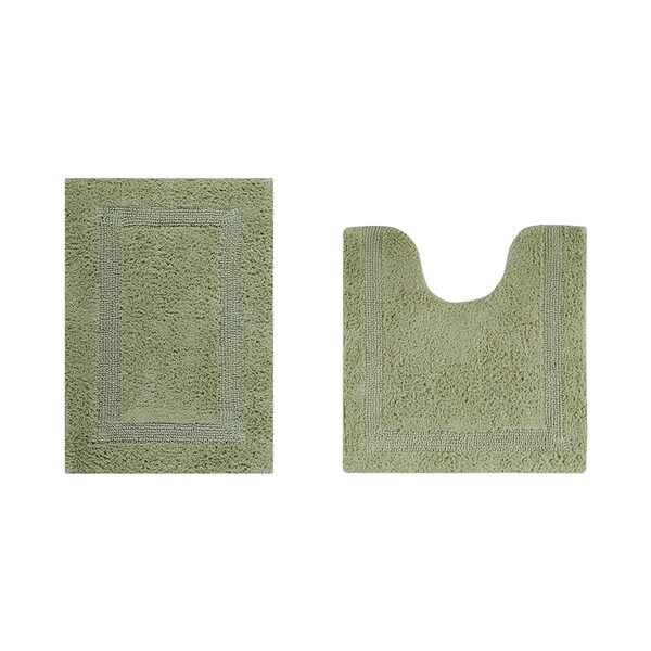 Better Trends Lux Collection 100% Cotton 2 Piece Set 17' x 24', 20' x 20' Bath Rug Set in Sage - BALU2PC1720SA