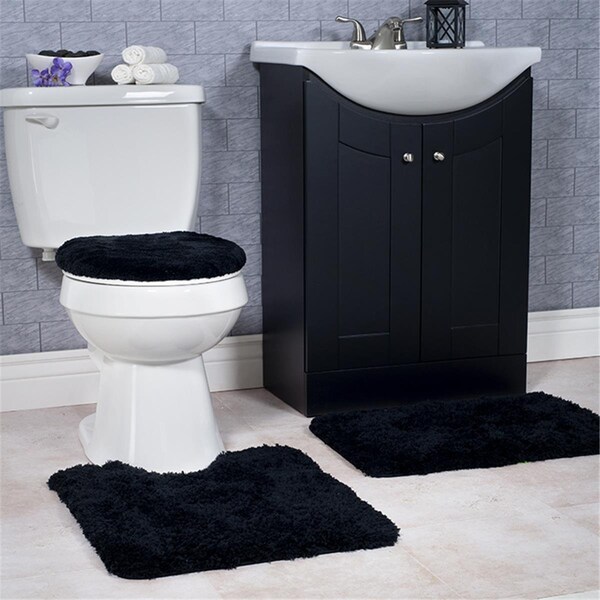 Lavish Home Super Plush Non-Slip Bath Mat Rug SetBlack - 3 Piece, 3PK - 67-14-BL