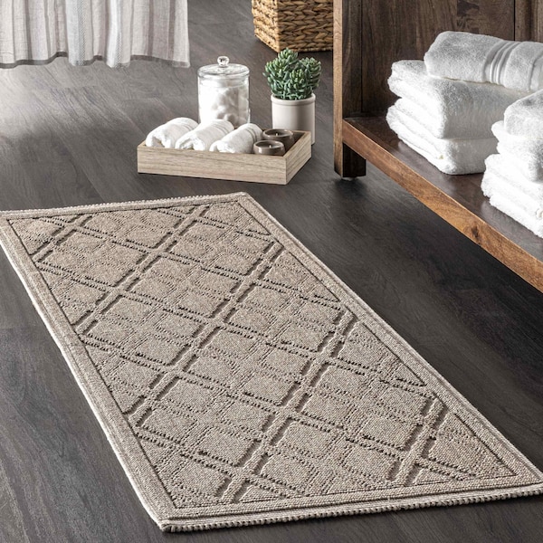 Nuloom Sheridan Textured Diamond Trellis Bath Mat 1ft 5in x 2ft - PSKO01C-1502