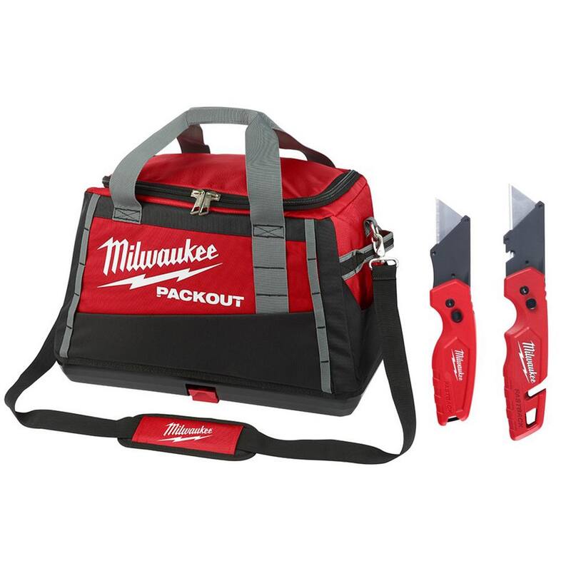 Milwaukee 20 in. PACKOUT Tool Bag/Tote with Fastback Folding Utility Knife Set (2-Pack) - 48-22-8322-48-22-1503