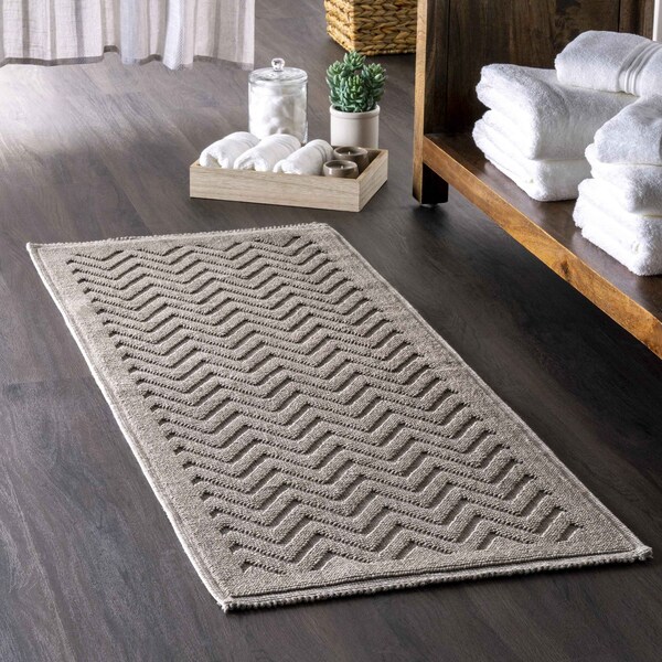 Nuloom Lyle Textured Chevron Bath Mat 2ft 2in x 3ft 9in - PSKO06C-22039