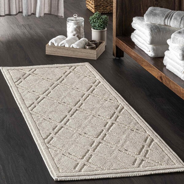 Nuloom Sheridan Textured Diamond Trellis Bath Mat 1ft 5in x 2ft - PSKO01B-1502