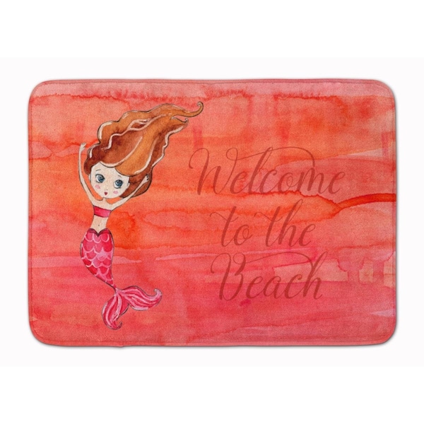 Carolines Treasures Mermaid Welcome Red Machine Washable Memory Foam Mat - BB8516RUG