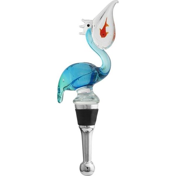 Ls Arts Inc LS Arts BS-406 Bottle Stopper - Blue Pelican with Fish - BS-406