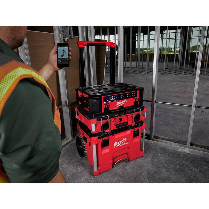 Milwaukee PACKOUT 20 in. 2-Wheel Utility Cart with M18 Lithium-Ion Cordless PACKOUT Radio/Speaker with Built-In Charger - 48-22-8415-2950-20