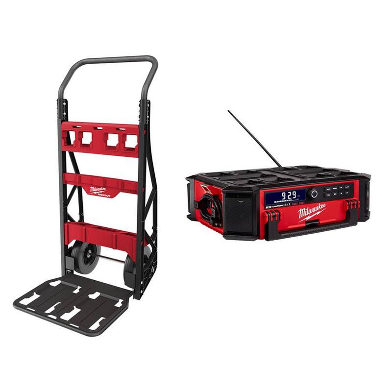Milwaukee PACKOUT 20 in. 2-Wheel Utility Cart with M18 Lithium-Ion Cordless PACKOUT Radio/Speaker with Built-In Charger - 48-22-8415-2950-20
