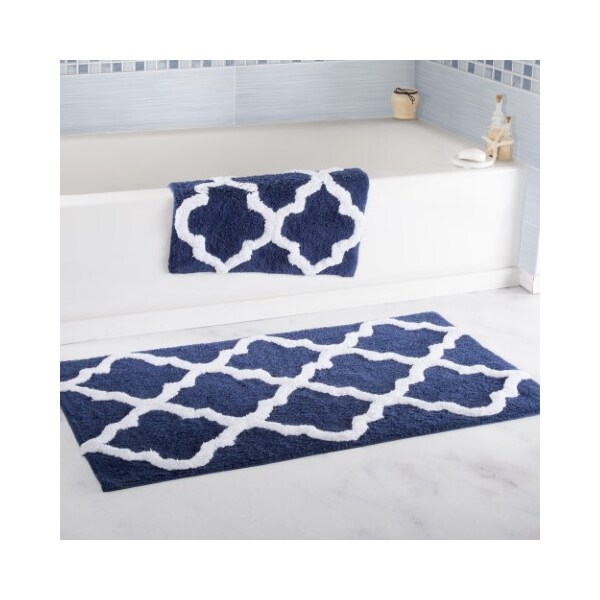 Hastings Home Hastings Home 100 Percent Cotton 2 Piece Trellis Bathroom Mat Set - Navy - 521714ETB