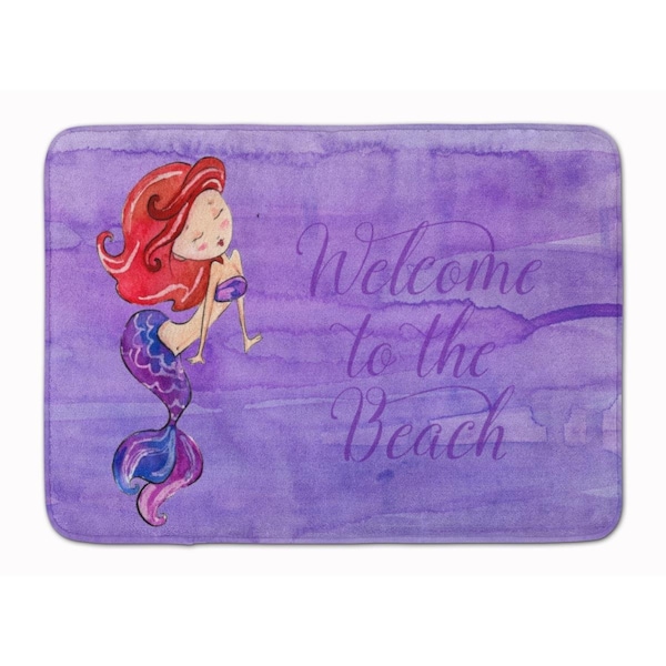 Carolines Treasures Mermaid Welcome Purple Machine Washable Memory Foam Mat - BB8514RUG