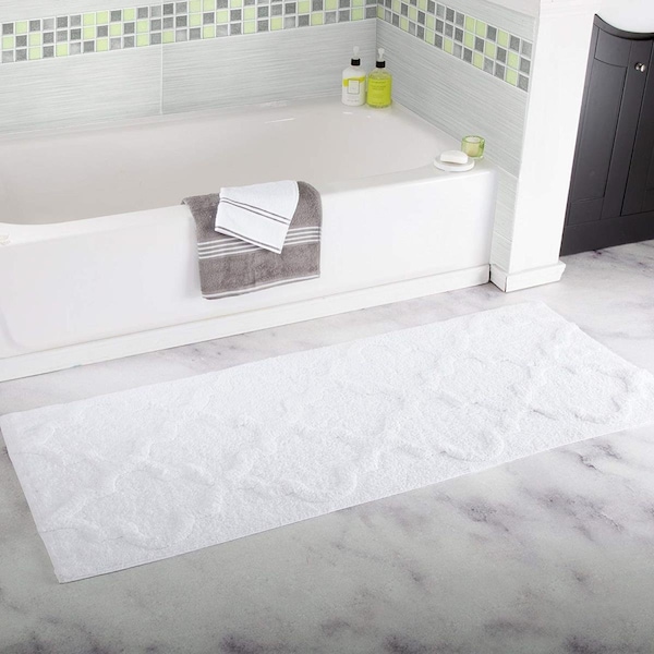 Bedford Home 100 Percent Cotton Trellis Bathroom Mat 24 x 60 in. White - 67A-78522