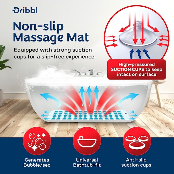 Dribbl Electric Bubble Massage Bathtub Mat, Non-Slip Full-Body Waterproof Hot Tub Motorized Air Pump - DRIBHOSPABBAQUA