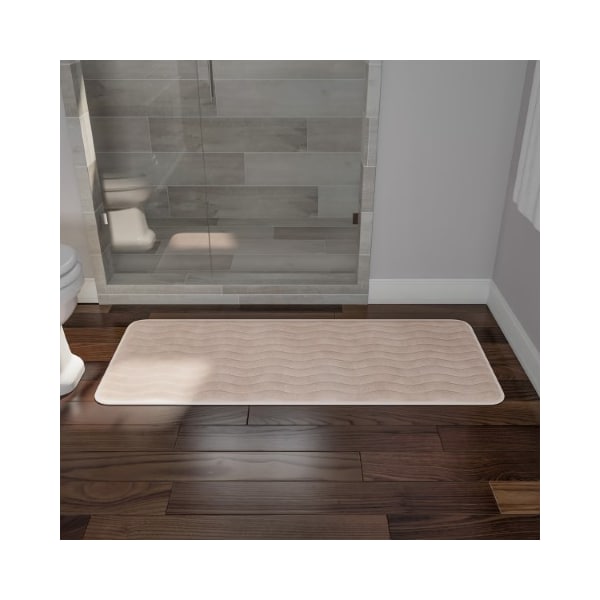 Hastings Home Microfiber Memory Foam Bathmat, Oversized Padded Nonslip Accent Rug Wave Pattern, for Home (Ivory) - 601795WTT