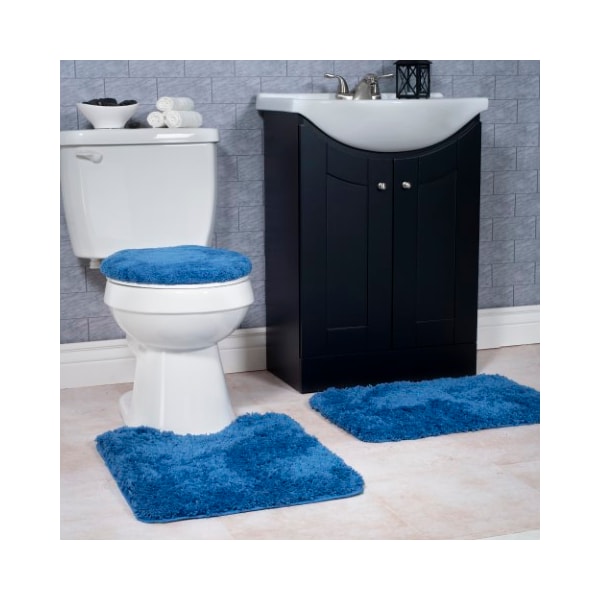 Hastings Home Hastings Home 3 Piece Super Plush Non-Slip Bath Mat Rug Set - Navy - 249436YKA
