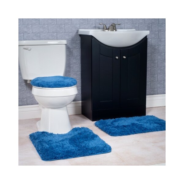 Hastings Home Hastings Home 3 Piece Super Plush Non-Slip Bath Mat Rug Set - Navy - 249436YKA