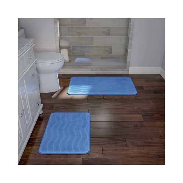 Hastings Home 2-piece Bathroom Rug Set, Memory Foam Mats, Wavy Microfiber Non-Slip Absorbent Runner, Blue - 527108OQE