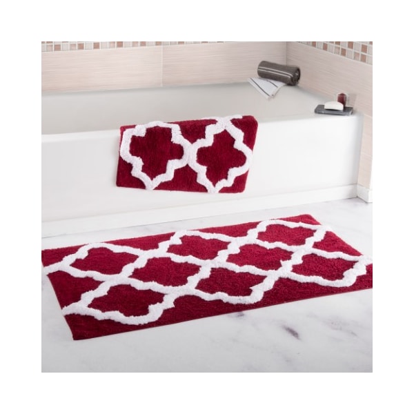 Hastings Home Hastings Home 100 Percent Cotton 2 Piece Trellis Bathroom Mat Set - Burgundy - 878079UZH
