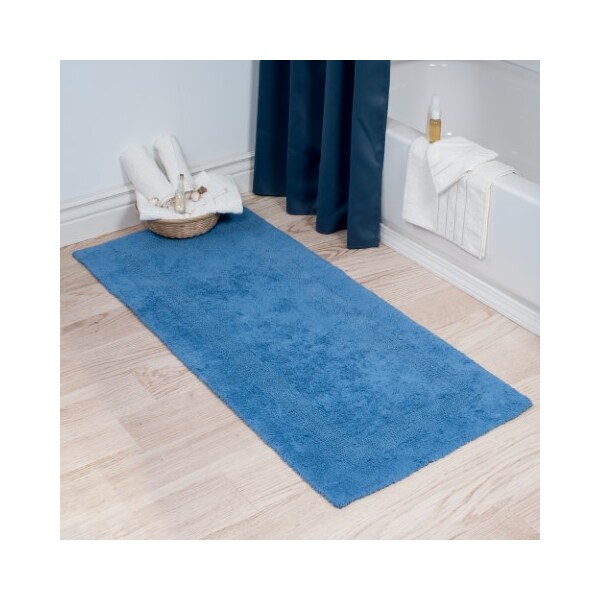 Hastings Home 100-percent Cotton Bathmat 24x60 Long Bathroom Runner, Reversible, Soft, Absorbent, Rug, Blue - 747783COF