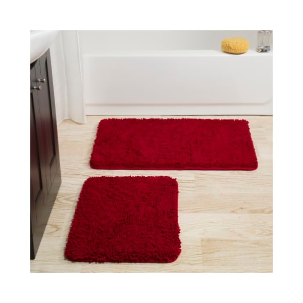 Hastings Home Hastings Home 2 Piece Memory Foam Shag Bath Mat Set - Burgundy - 567991RMG