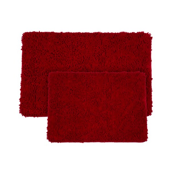 Hastings Home Hastings Home 2 Piece Memory Foam Shag Bath Mat Set - Burgundy - 567991RMG