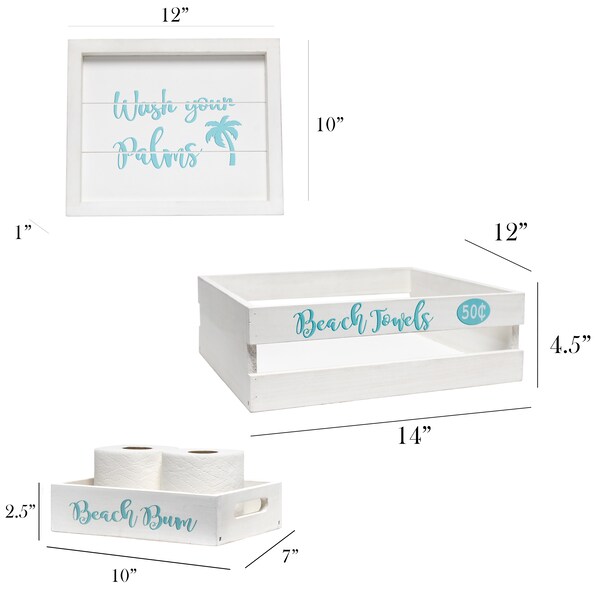 Elegant Designs Three Piece Decorative Wood Bathroom Set, Small, Coastal/Beach - HG3100-WBH