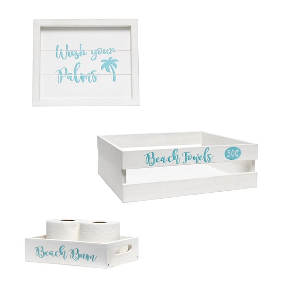 Elegant Designs Three Piece Decorative Wood Bathroom Set, Small, Coastal/Beach - HG3100-WBH