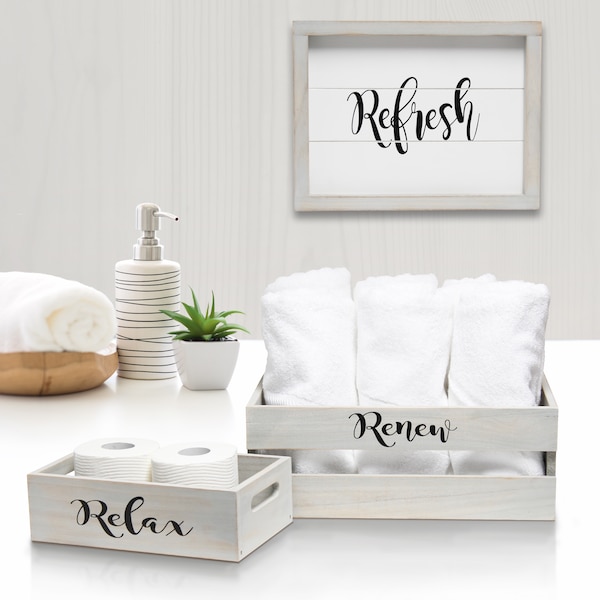 Elegant Designs Three Piece Decorative Wood Bathroom Set, Large, Inspirational - HG3000-GIN