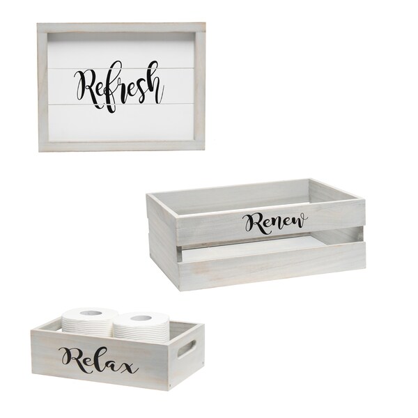 Elegant Designs Three Piece Decorative Wood Bathroom Set, Large, Inspirational - HG3000-GIN