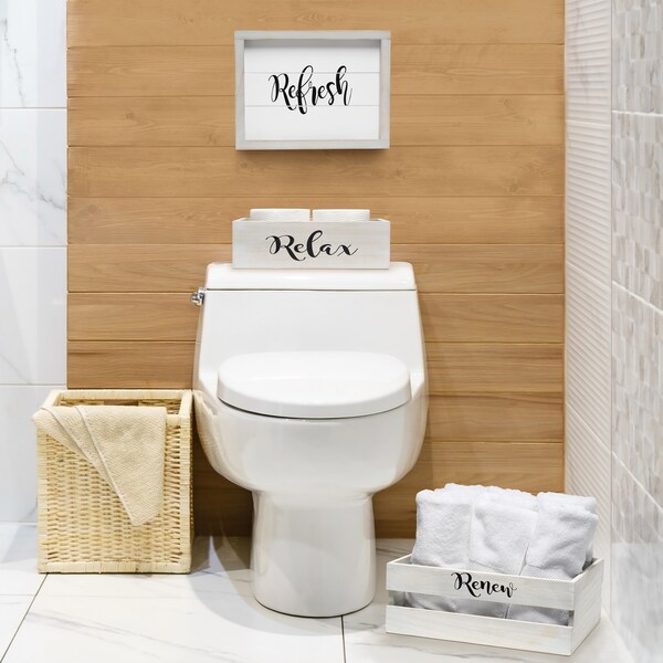 Elegant Designs Three Piece Decorative Wood Bathroom Set, Large, Inspirational - HG3000-GIN