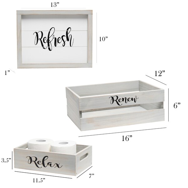 Elegant Designs Three Piece Decorative Wood Bathroom Set, Large, Inspirational - HG3000-GIN