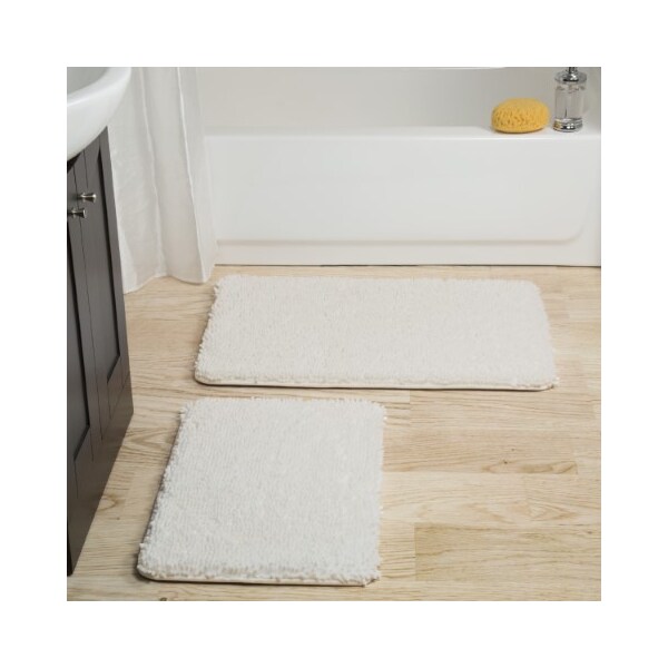 Hastings Home Hastings Home 2 Piece Memory Foam Shag Bath Mat - White - 330821UVD