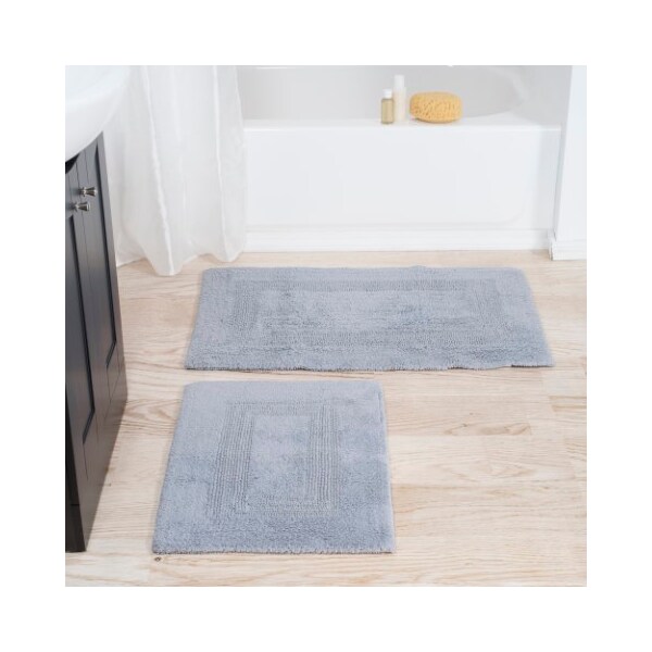 Hastings Home 2-piece 100-percent Cotton Bathmat Set, Reversible, Soft, Absorbent Bathroom Rugs, Silver - 103645FSC