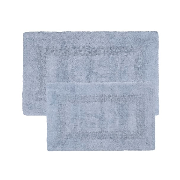 Hastings Home 2-piece 100-percent Cotton Bathmat Set, Reversible, Soft, Absorbent Bathroom Rugs, Silver - 103645FSC