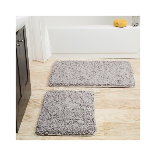 Hastings Home Hastings Home 2 Piece Memory Foam Shag Bath Mat - Grey - 722372SRM