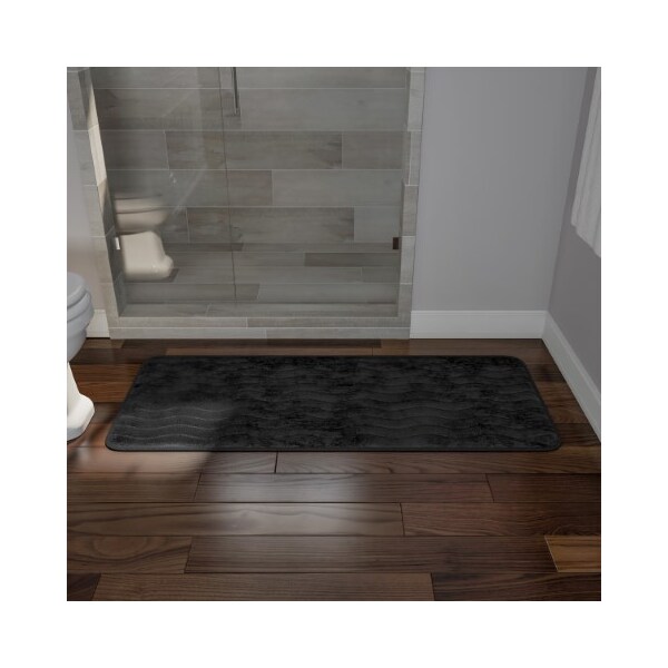 Hastings Home Microfiber Memory Foam Bathmat, Oversized Padded Nonslip Accent Rug Wave Pattern, for Home (Black) - 728886YJD