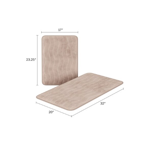 Hastings Home 2-piece Bathroom Rug Set, Memory Foam Mats, Wavy Microfiber Non-Slip Absorbent Runner, Taupe - 762264ZIQ
