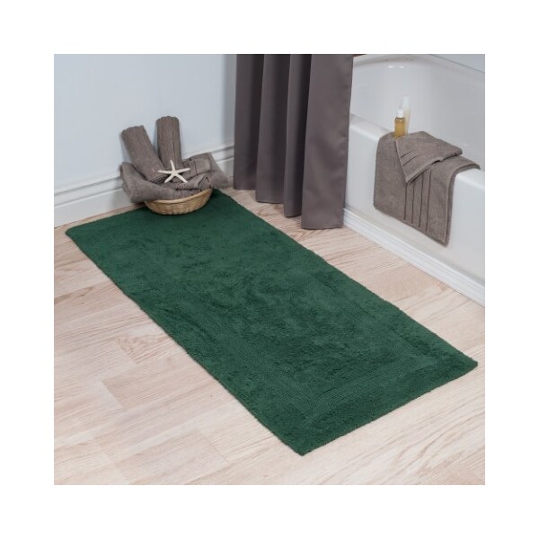 Hastings Home 100-percent Cotton Bathmat 24x60 Long Bathroom Runner, Reversible, Soft, Absorbent, Rug, Green - 418549YSC