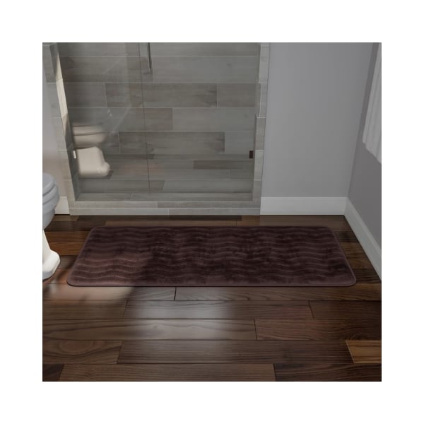 Hastings Home Microfiber Memory Foam Bathmat, Oversized Padded Nonslip Accent Rug for Home, Wave Pattern (Chocolate) - 663439QKU
