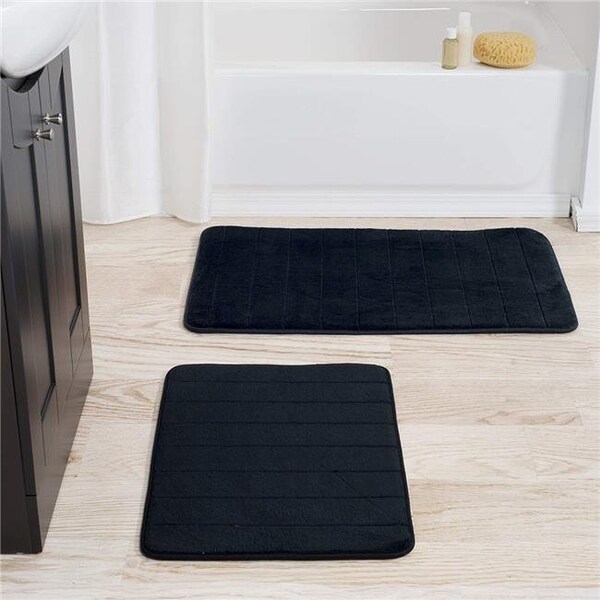 Bedford Home Bedford Home 67A-77446 2 Piece Memory Foam Striped Bath Mat; Black - 67A-77446