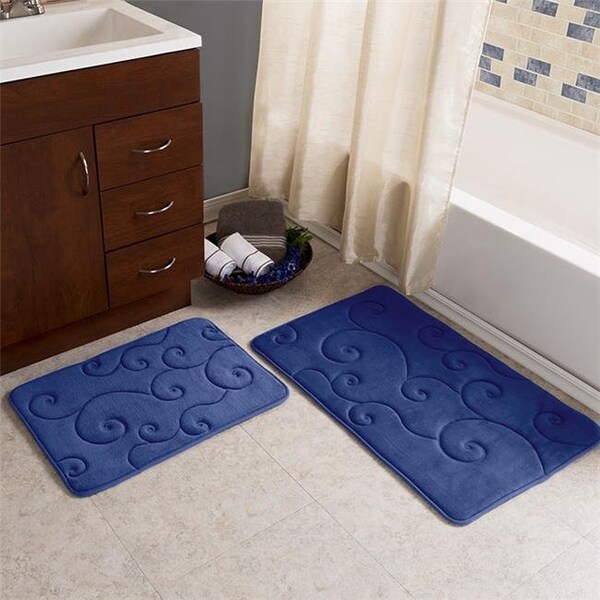 Lavish Home Lavish Home 67-0034-N Coral Fleece Embossed Pattern Memory Foam Bath Mat; Navy - 67-0034-N