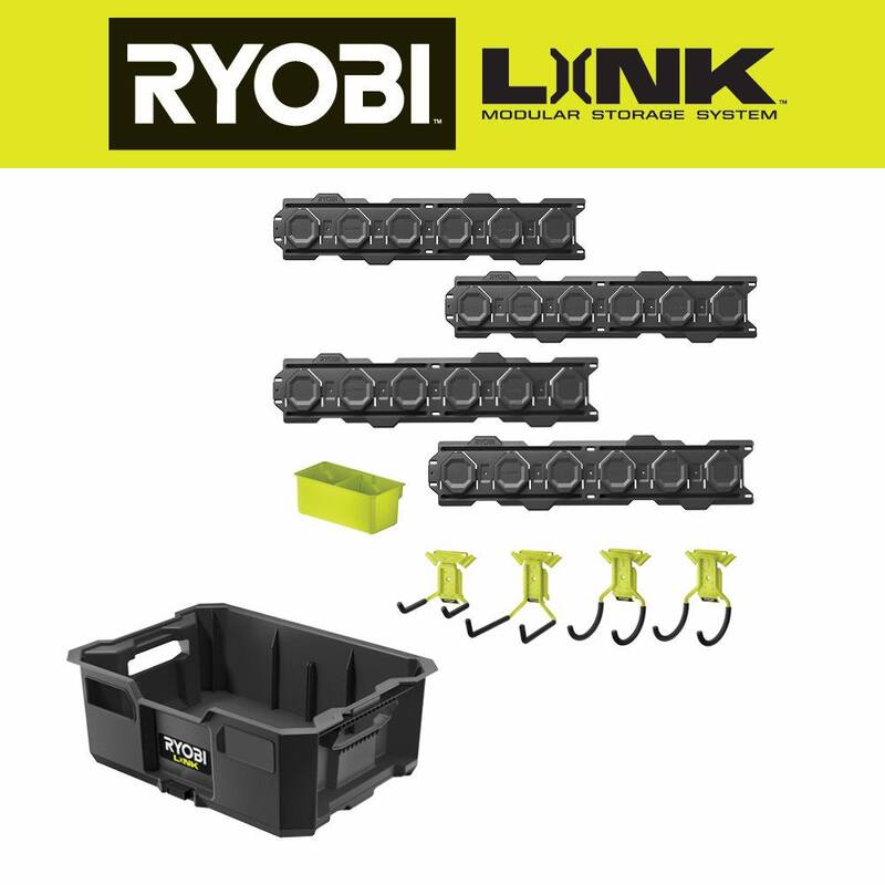 RYOBI LINK Tool Crate with LINK 7-Piece Wall Storage Kit and LINK Wall Rails (2-Pack) - STM104-STM503K-STM504