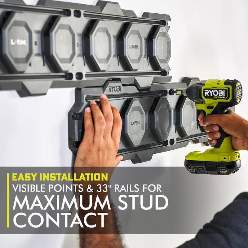 RYOBI LINK Tool Crate with LINK 7-Piece Wall Storage Kit and LINK Wall Rails (2-Pack) - STM104-STM503K-STM504