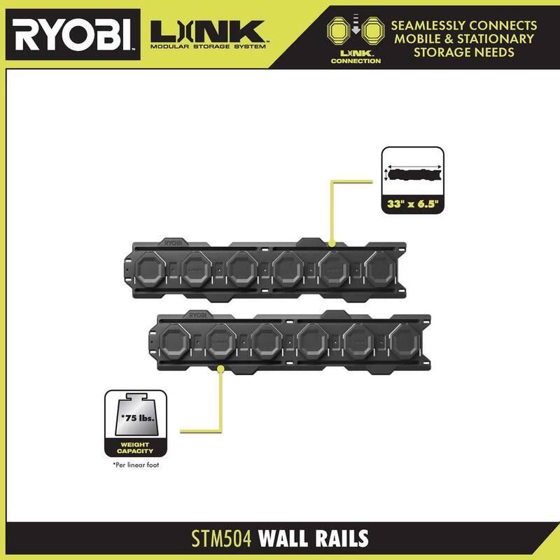 RYOBI LINK Tool Crate with LINK 7-Piece Wall Storage Kit and LINK Wall Rails (2-Pack) - STM104-STM503K-STM504