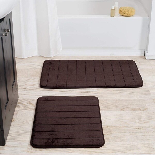 Bedford Home 2 Piece Memory Foam Striped Bath MatChocolate - 67A-77385
