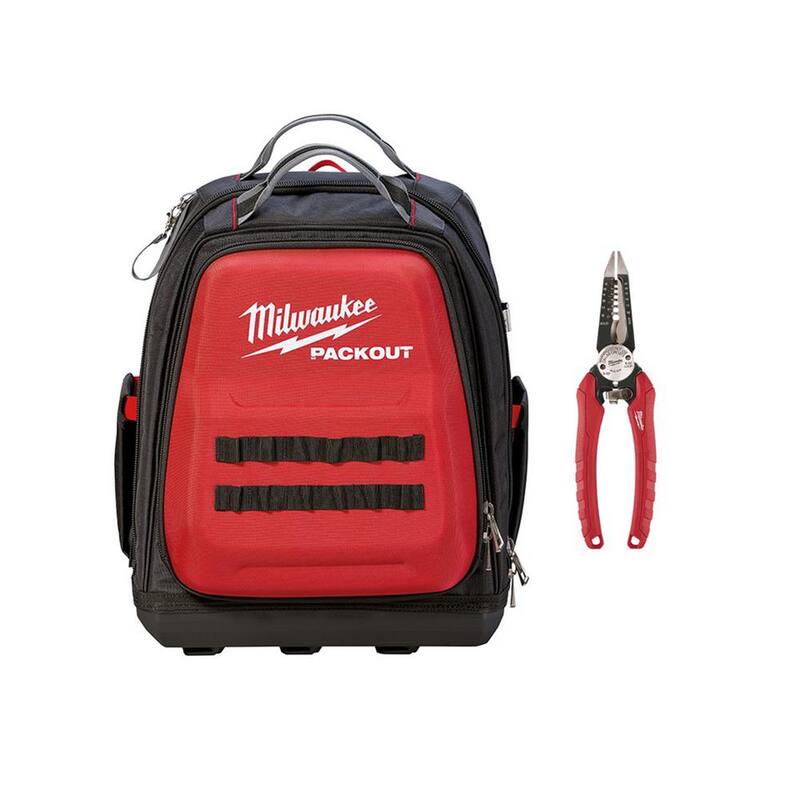 Milwaukee 15 in. PACKOUT Backpack and Combination Electricians 6-in-1 Wire Strippers Pliers - 48-22-8301-48-22-3079