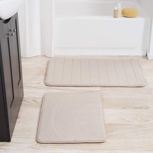 Bedford Home Bedford Home 67A-77408 2 Piece Memory Foam Striped Bath Mat; Ivory - 67A-77408