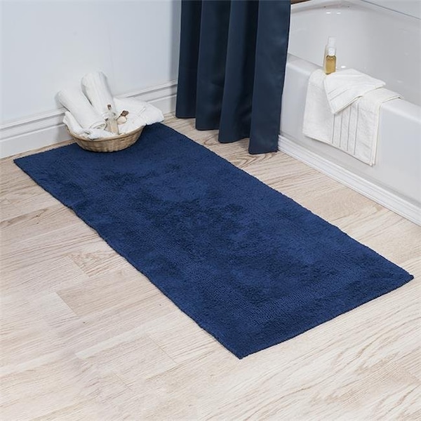 Lavish Home Lavish Home 67-0019-BLA 24 x 60 in. Plus 100 Percent Cotton Bathroom Runner; Navy - 67-0019-BLA