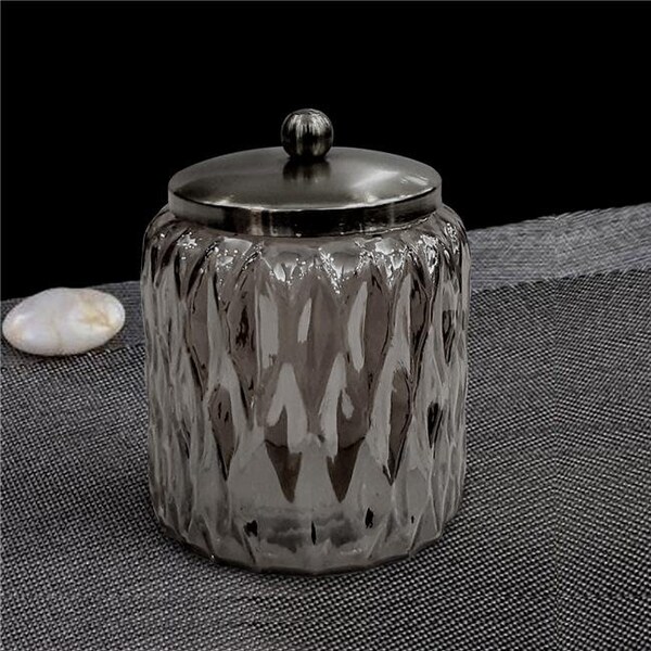 Nusteel Nusteel GLA328D-1 Black Glass With Black Nickel Steel Cotton Container - GLA328D-1