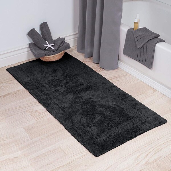 Bedford Home 100 Percent Cotton Reversible Long Bath Rug - Black - 24 x 60 in. - 67A-82825