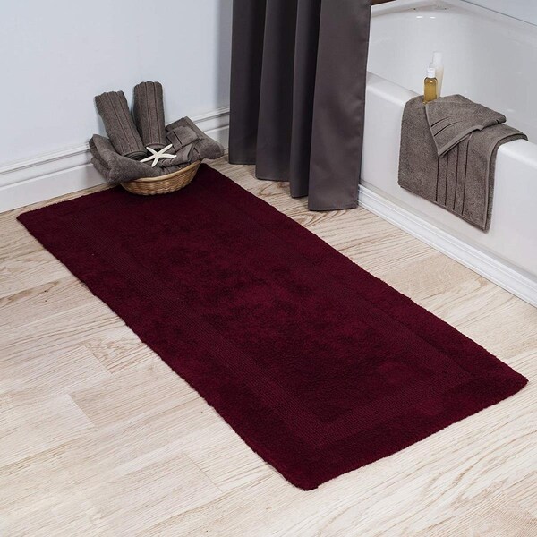 Bedford Home 100 Percent Cotton Reversible Long Bath Rug - Burgundy - 24 x 60 in. - 67A-01608