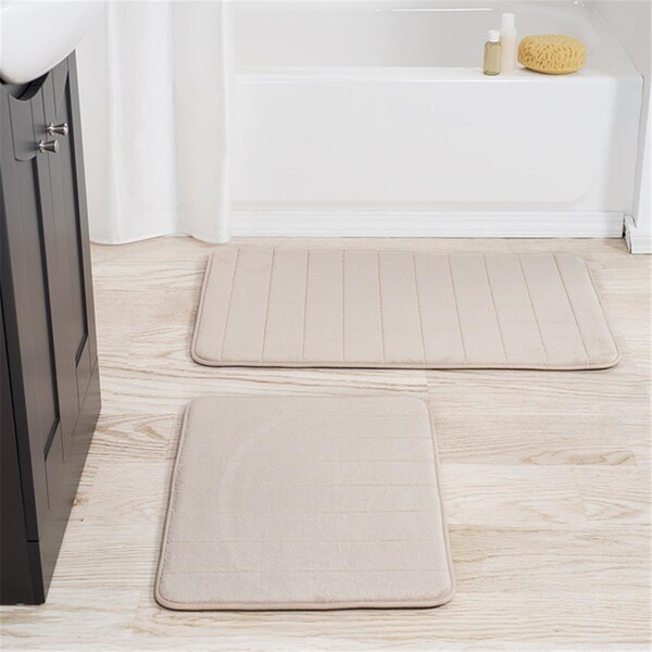 Lavish Home Lavish Home 67-16-I 2 Piece Memory Foam Striped Bath Mat Set - Beige - 67-16-I